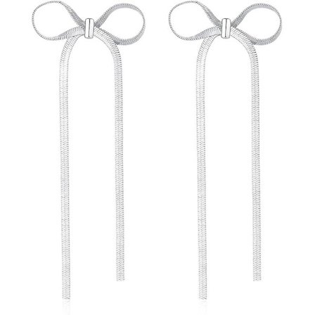 Sløjfe øreringe til kvinder, Guld Sølv Sløjfe Dingle Drop Øreringe Lang kvast Kæde Sløjfe Knude Øreringe Til Bryllup Trendy smykkegave