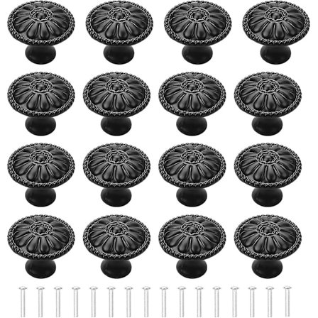 16 stk sorte skabsdørhåndtag, runde skuffeknopper, skabshåndtag med ét hul