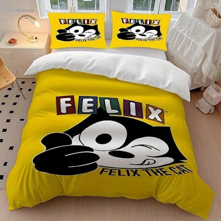 TE79 3 stk. Vibrant FELIX THE CAT Klassisk Illustration Dynebetræk Sæt - Sengelinned sæt, Mors Dag, Jul, lynlåslukning for bekvemmelighed
