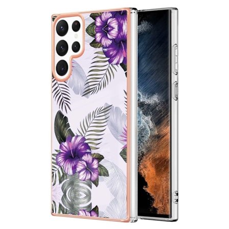 Marble Samsung Galaxy S23 Ultra Suojakotelo - Purple Flowers