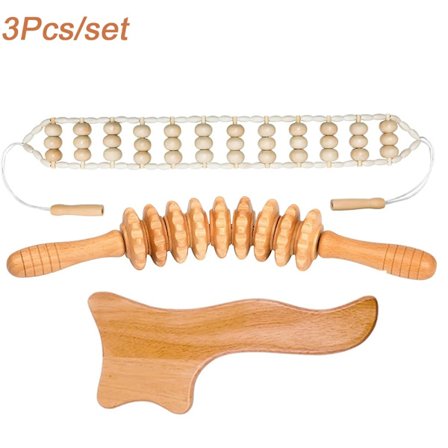 Massage Guasha-pind af træ, trærulle-massager, træterapiværktøj, maderoterapisæt til lindring af fascie- og muskelsmerter, kropsformning