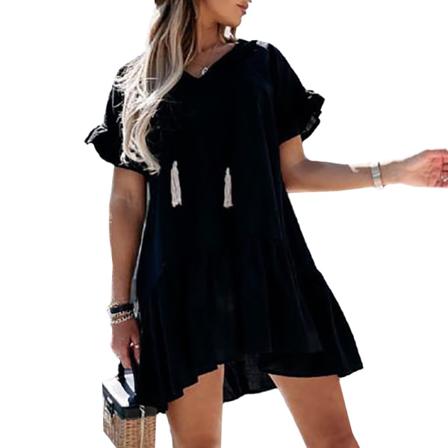 Lösa Casual Volanger Oversized Hem Miniklänning Dam Sommar Shor