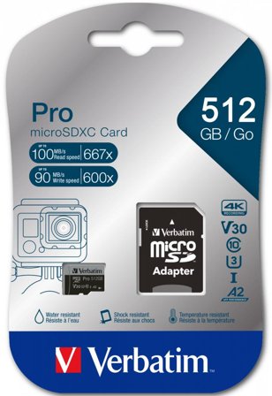 Verbatim MICRO SDXC CARD PRO U3 C10 A2