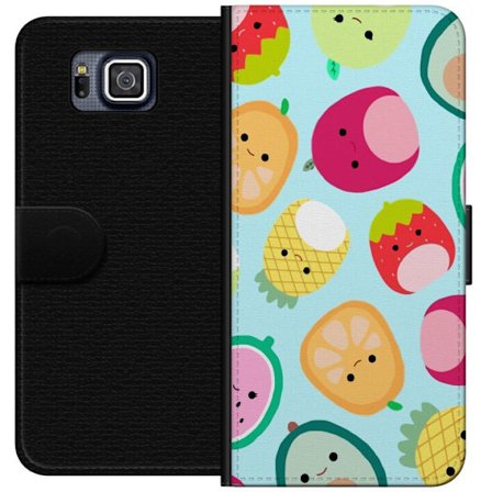 Kompatibelt Lommeboketui til Samsung Galaxy Alpha Mønster av kawaii-frukter som jordbær sitron ananas og avocado på lyseblå bakgrunn