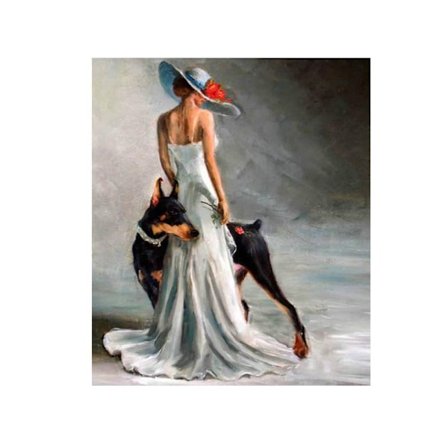 Diamond Painting Firkantede Perler 50x70 cm 5D DIY Kvinde og Hund