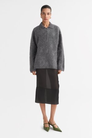 Soft Goat - Brushed polo shirt - Women cashmere sweater - XL - Grey