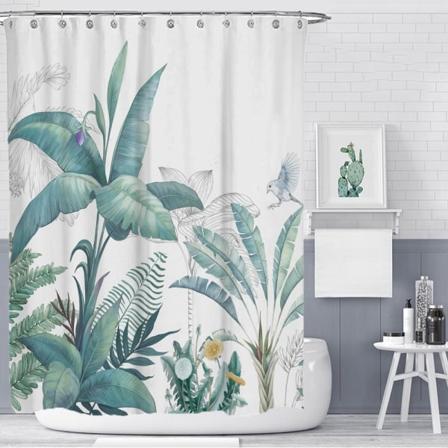 180x180 cm med 12 kroker Dusjforheng Grønt Bananblad Tropiske Planter Badeforheng Polyesterstoff Anti-Muggoppgradering-
