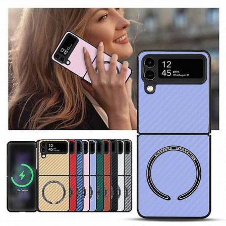 Case i kolfiberläder kompatibelt Samsung Galaxy Z Flip 3/z Flip 4 med Magsafe trådlös laddning