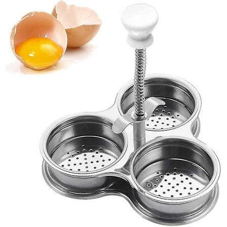 Eggkoker, Eggpocher, Egg-stensil med tre stativer, Eggkoker, Pocherte eggkopper, Rustfritt stål, Dampkurv, Ikke-klebende