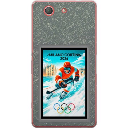 Kompatibel Mobilcover til Sony Xperia Z3 Compact Curling illustration med spillere og sten på isen, Milano Cortina 2026, snedækkede stænk og olympiske