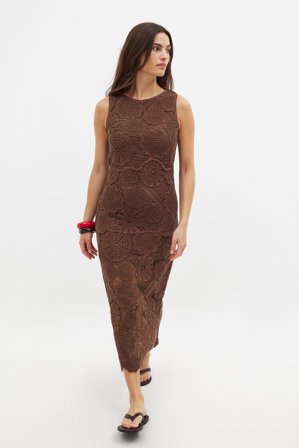 NA-KD Robe mi-longue en maille crochetée - Robes Pull - Marron - S