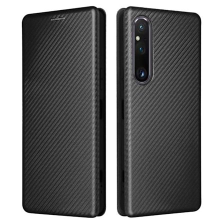SKALO Sony Xperia 1 V Carbon Fiber Plånboksfodral - Svart