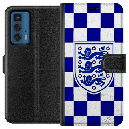 Yhteensopiva Lompakkokotelo Motorola Motorola Edge 20 Pro Graafinen shakkiruudukkokuviointi sinisellä ja valkoisella, klassisella heraldisella vaakun