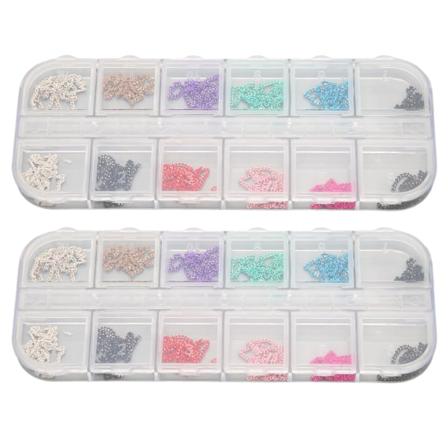 2 lådor Konst Nagelkedjor Metall Rhinestones Nagelkedjedekorationer för Nail art Gör-det-själv-design 12 färger