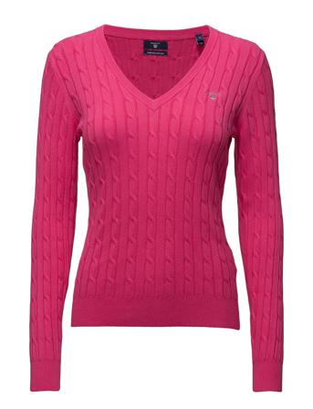 Stretch Cotton Cable V-Neck Villapaita Vaaleanpunainen GANT