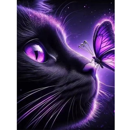 Diamantmaleri Sort Kat Dyremønster Til Voksne Begyndere Diamant Mosaik Sommerfugl Broderi Boligdekoration