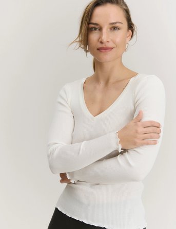 Rosemunde Rwbeatha Silk V-Neck Satin Tape T-S - Cream - S