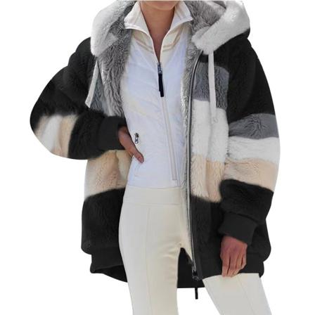 Höst Vinter Lös Plysch Flerfärgad Hood Coat Kvinnor