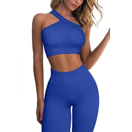 Seamless Ribbed GMY Yoga 2-delade outfits för kvinnor One Shoulder Sport BH High
