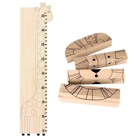 Puinen kirahvi korkeustaulukko + leijonatunnelmien palapeli