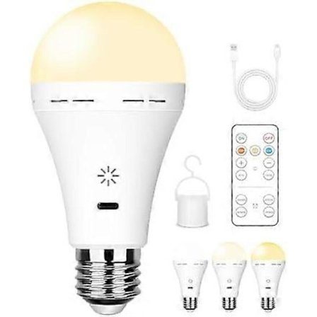 USB Uppladdningsbar Lampa med Fjärrkontroll, 3 Färgtemperatur LED Dimbar Batteridriven Lampa, E27 7W Touchkontroll Lampa med Timer, E