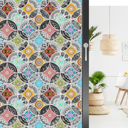 1 stk. Gult Mandala Mønster Dekorativt Vindue Film, Dekorativt Vindue