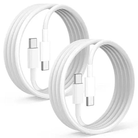 2-pak 2 m hurtigopladningskabel USB-C til USB-C kabel hvid