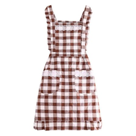 Ärmlös Bakförkläde Rutigt Tryck Spetsdekor Kort Dubbellager Anti-olja Unisex Dubbla Fickor Köksförkläde För Bageri Kaesi (Fww)