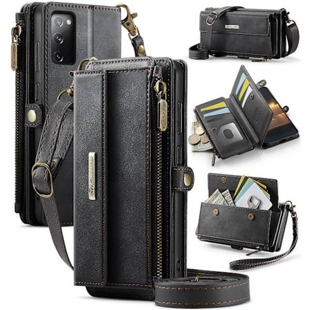 Kompatibel Kompatibel med Samsung Galaxy S20 FE Case CASEME C39 RFID Lynlås Pung Stativ Læder Cover med Rem