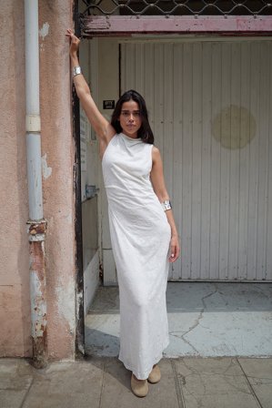 NA-KD - Burn out midikjole - Kjoler til bryllup - Offwhite - XL