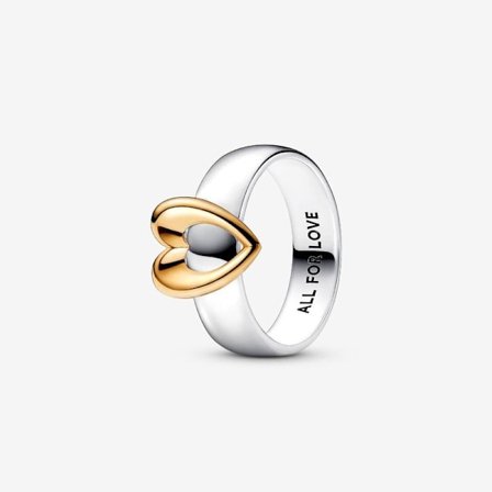 Pandora - Radiant Tvåfärgad Justerbar Hjärta Ring - Sterlingsilver, 14k guldplätering