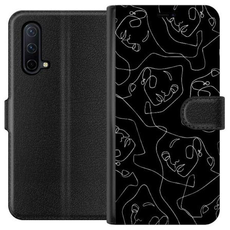 Kompatibelt Plånboksfodral till OnePlus OnePlus Nord CE 5G abstrakta ansikten linjekonst i vitt på mörk bakgrund modern minimalistisk design med ko
