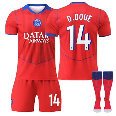 25-26 Paris Saint-Germain F.C. Tredje NO.14 D.DOUE Sæt Børn Voksen Fodboldudstyr med Sokker