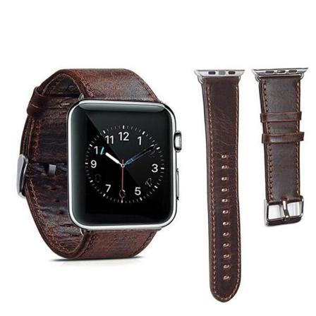 Apple Watch 42/44/45/49mm Stilren Läderarmband Retro V2 Ljusbrun