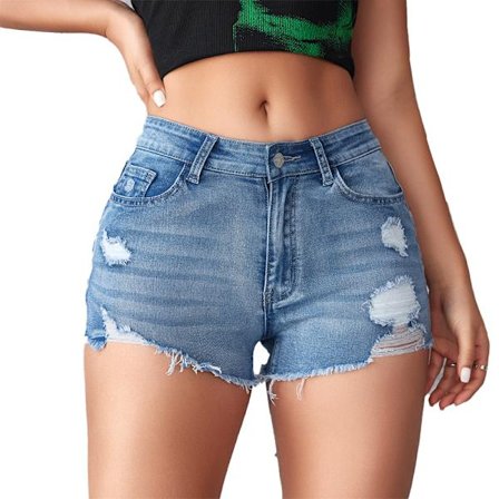 Dame Skinny Denim Shorts med Riv og Distressed Look