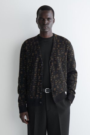 COS Men's Geometric Wool-Alpaca Cardigan in Brown