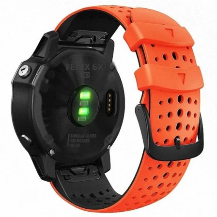 Quickfit 26mm Silikoni Pehmeä Urheilu Vedenpitävä Hengittävä Ranneke Garmin Fenix 5X Plus, Fenix 6X Pro/Sapphire, Enduro, Tactix Bravo Oranssi-Musta O