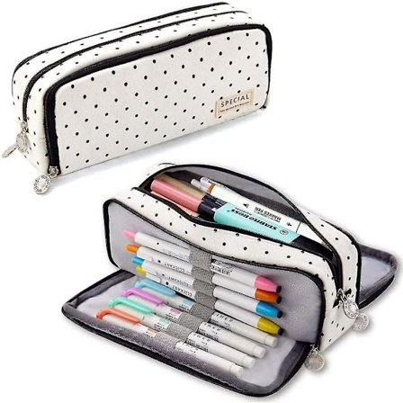 Polka Dots Pencil Case With 3 Compartments