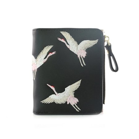 Kirjailtu lyhyt lompakko (musta)