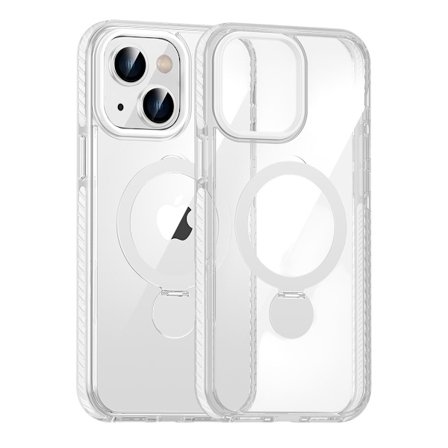 Skal Magsafe till iPhone 15 - Transparent vit med ringstativ