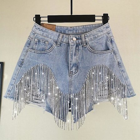 Sommer Ripped Jeans Short Femme Højtaljede Diamant Kvast Y2k Casual Bukser Til Damer Denim Shorts Dame Tøj Mode