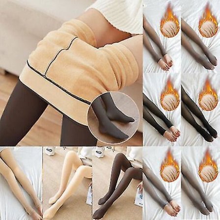 Varma fleeceforede tykke termotights for kvinner, hel fot, lange, kaffe 300g