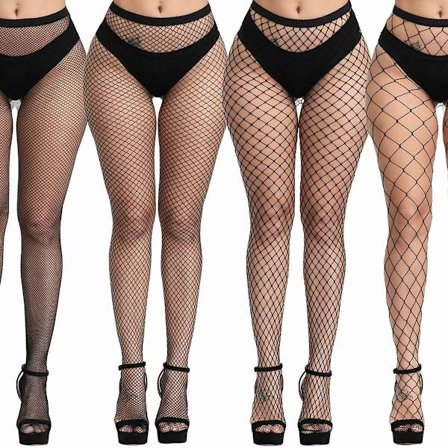 Plus size fisknätstrumpor, svarta fisknätsstrumpbyxor lår beige KLB