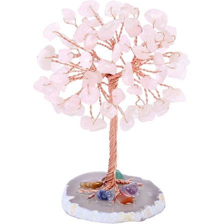 1 stk (Pink) Livets Træ, Rosakvarts Chakra Krystal Træ