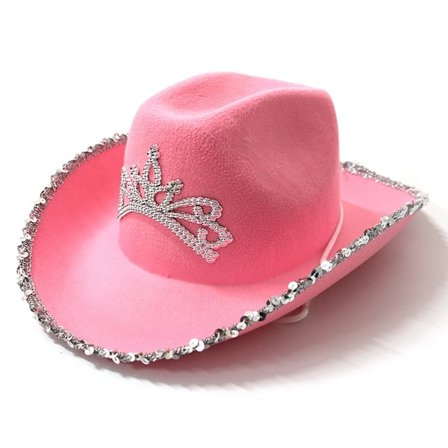 Pink Cowboy Hat - Cowboy kostumehat til børn - Cowboyhat til piger - Blinkende krone tiara (FQ)