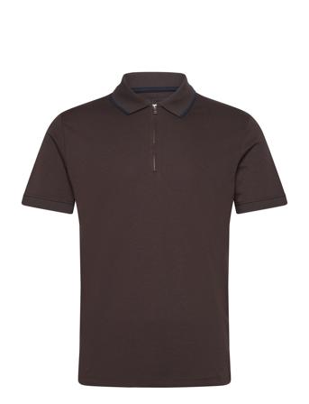Slhreg-Dan Ss Zip Polo Tops Polos Short-sleeved Brown Selected Homme