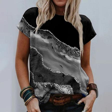 Dam T-shirt Med Rund Hals Patchwork Tunika Blus
