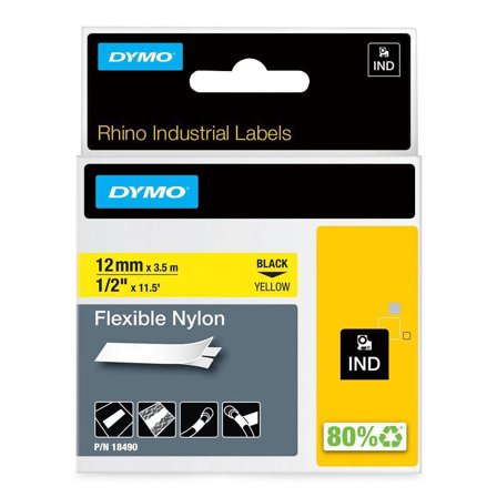 DYMO RHINOPRO 1/2IN YELLOW FLEX NYLON TAPE