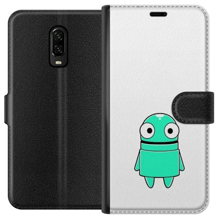 Kompatibel Tegnebogsetui til OnePlus OnePlus 6T Turkis tegneseriefigur med store øjne og en glad personlighed i enkel illustration