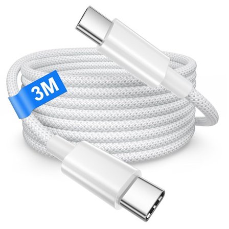 (2-PACK) Samsung S25 Laddare OCH iPhone 15 , (3 meter) - Snabbladdare - USB-C Laddare - Kabel Vit